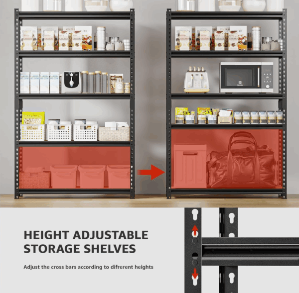 LI JIU HOME Storage Shelves Garage Shelving Heavy Duty 5 Tier Metal Shelving Units for Storage Adjustable Utility Shelf Rack for Kitchen Warehouse Basement 28" W x 11.8" D x 59.8" H, Black - Image 6